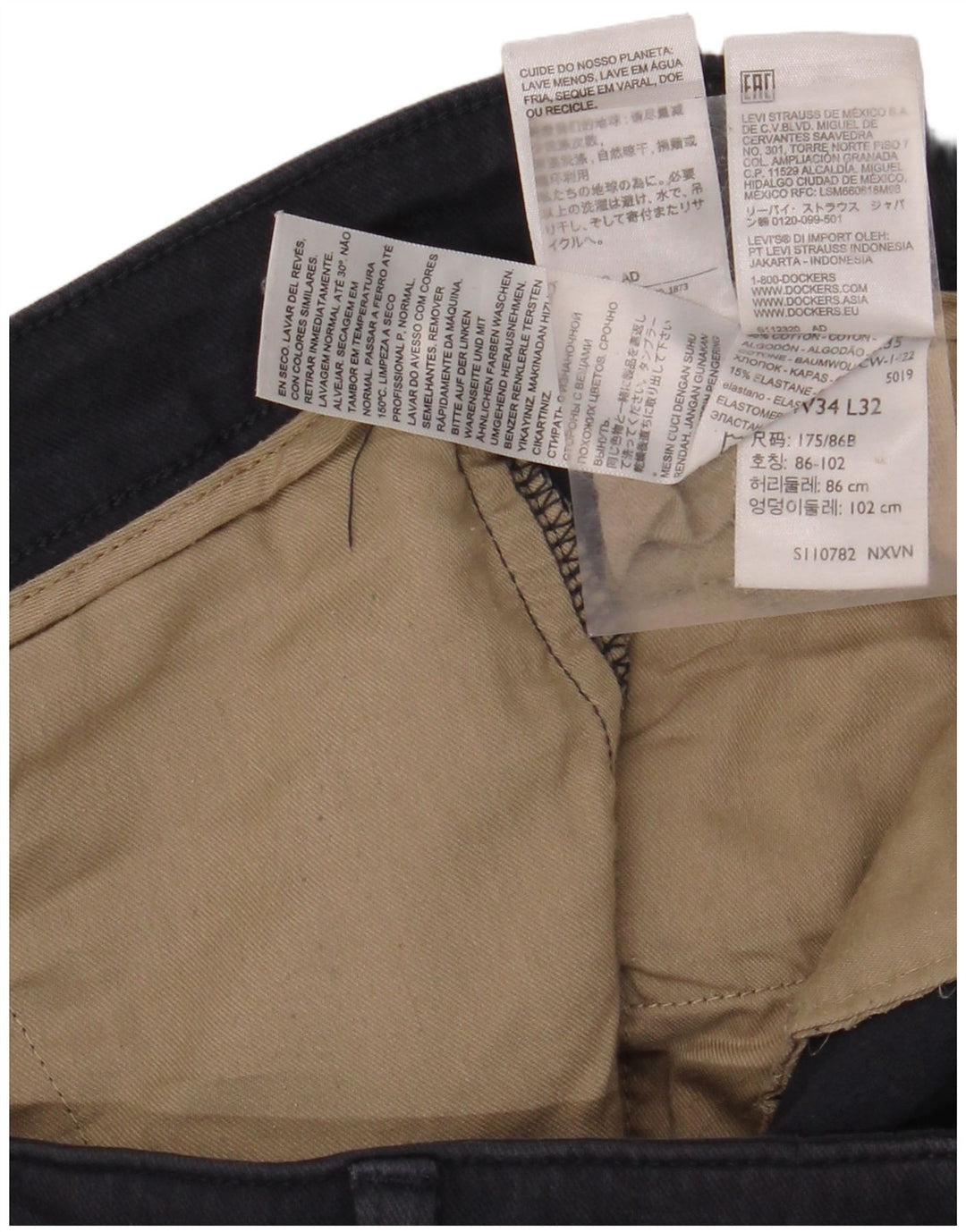 DOCKERS Pantalón chino recto para hombre W34 L27 Algodón azul marino