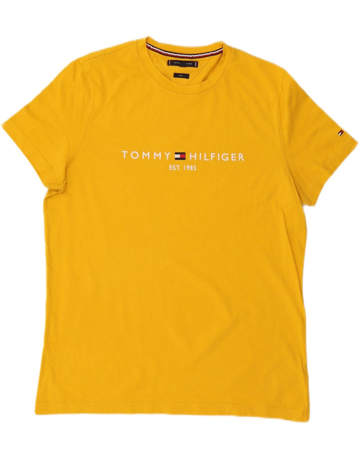 TOMMY HILFIGER Camiseta gráfica ajustada para hombre Top XL Algodón amarillo