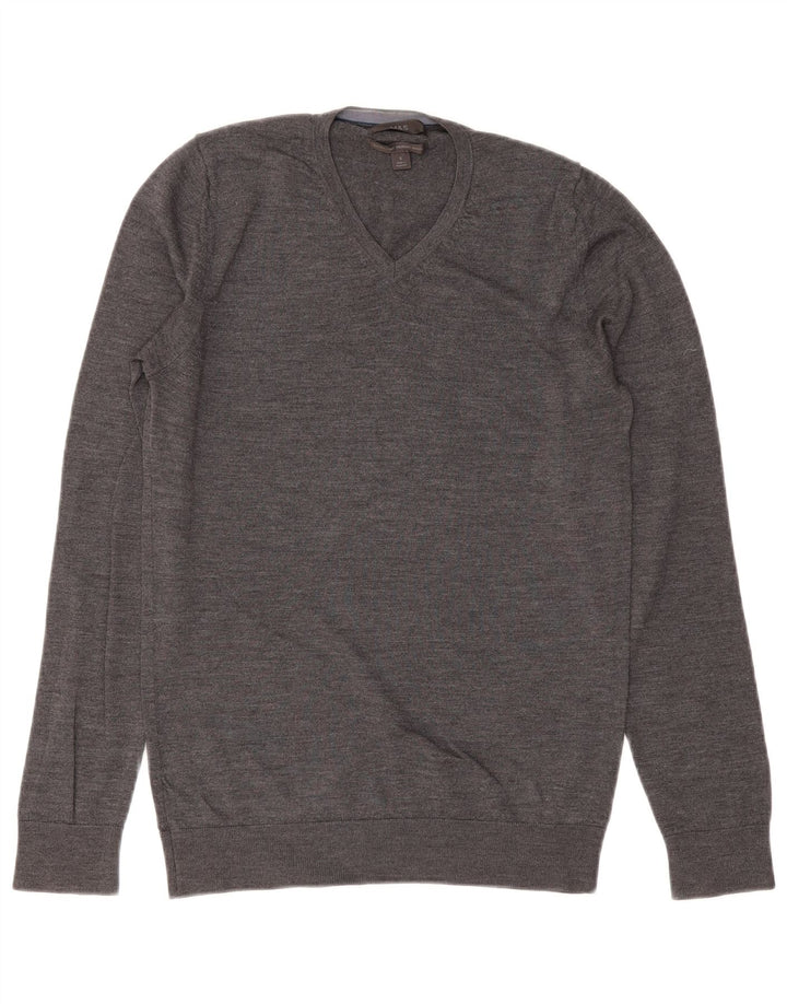MARKS & SPENCER Jersey con Cuello en V para Hombre Pequeño Gris Lana Merino