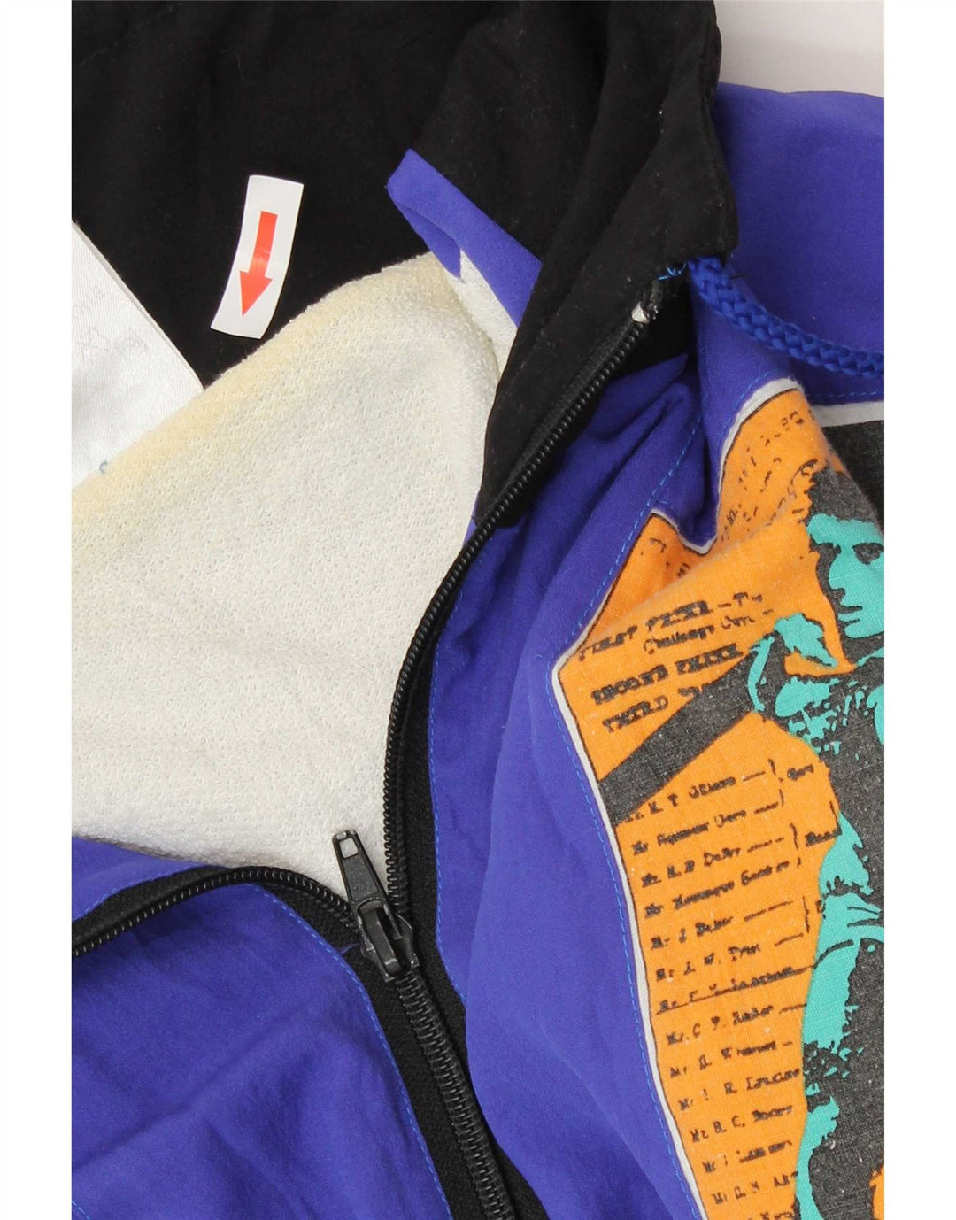 Vintage hombres gráfico chándal top chaqueta medio azul patchwork poliamida