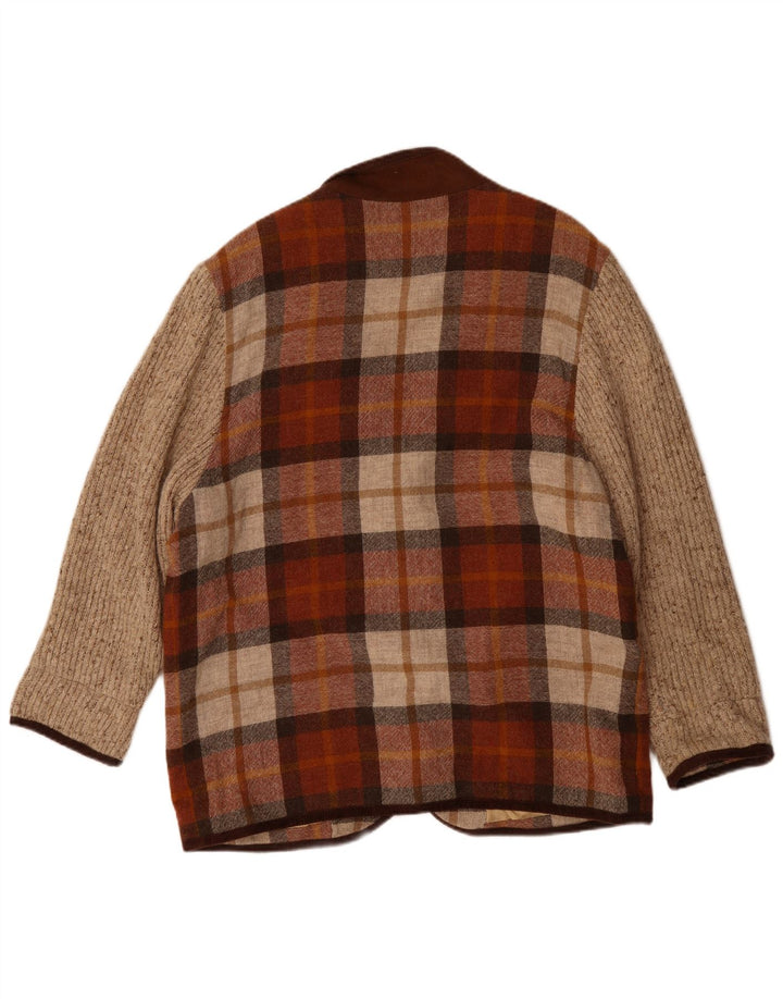 Vintage mujer 3 botones Blazer chaqueta Reino Unido 20 2XL Borgoña Check Poliacrílico