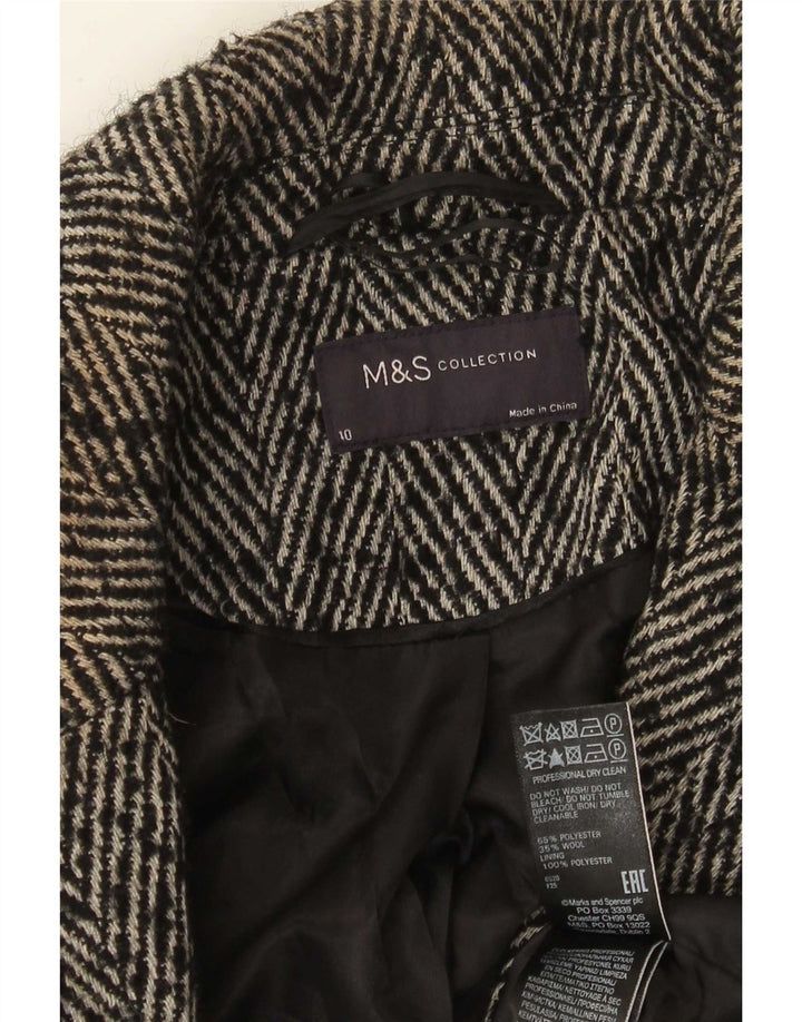 Marks & Spencer Abrigo cruzado para mujer UK 10 Small Grey Herringbone