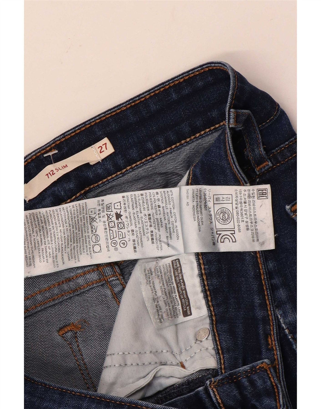 Levi's Mujer 712 Slim Jeans W27 L27 Algodón Azul