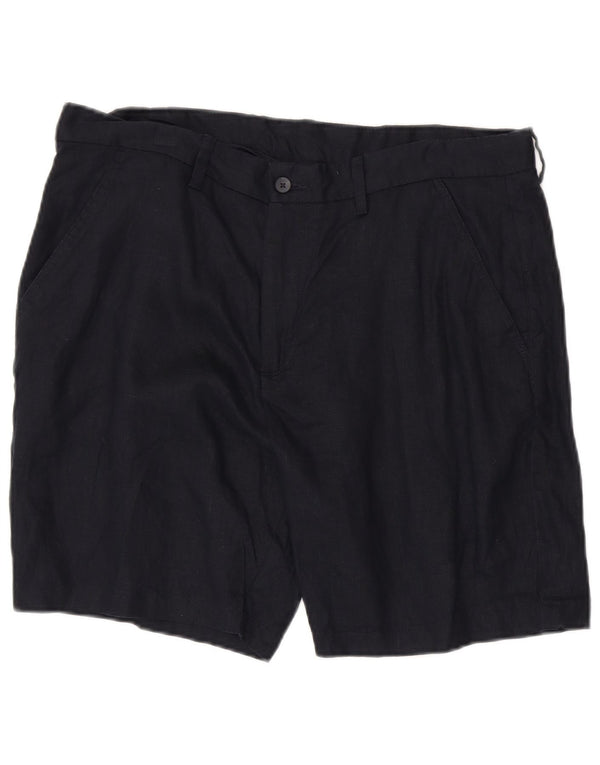 Zara Hombre Shorts Chinos XL W34 Azul Marino Lino