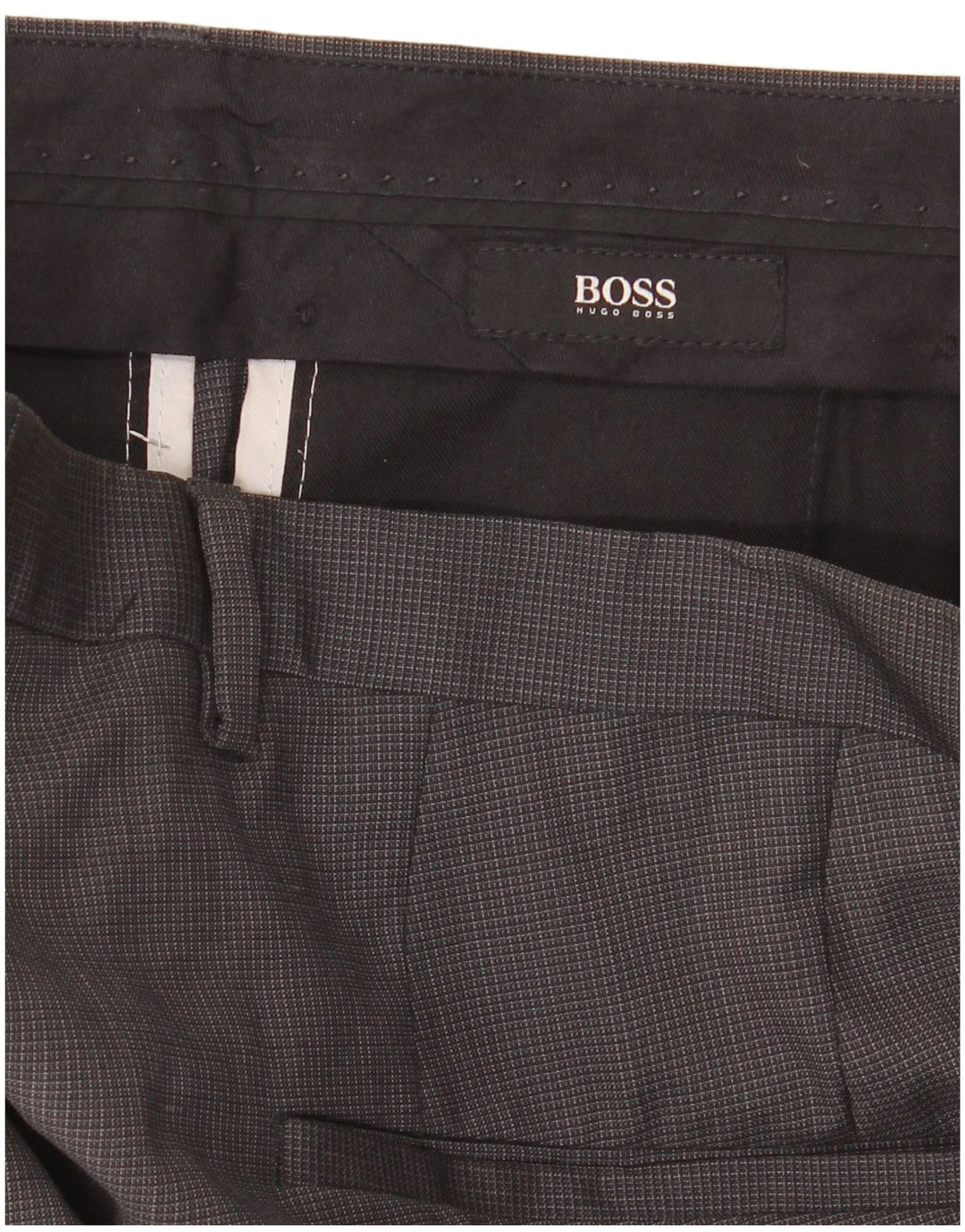 Hugo Boss Pantalón de traje recto para hombre IT 48 Medium W34 L30 Grey Gingham