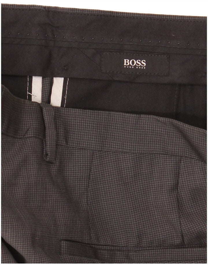 Hugo Boss Pantalón de traje recto para hombre IT 48 Medium W34 L30 Grey Gingham
