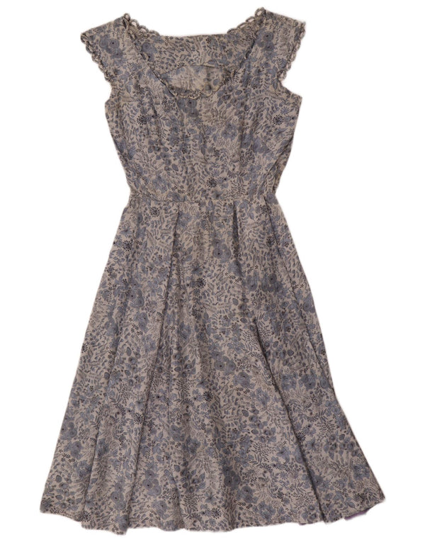 Vintage mujer A-Line vestido Reino Unido 12 azul medio floral