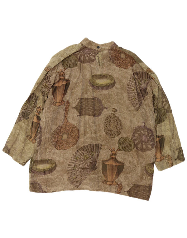 Vintage mujer patrón abstracto blusa Top Reino Unido 10 pequeño verde retro