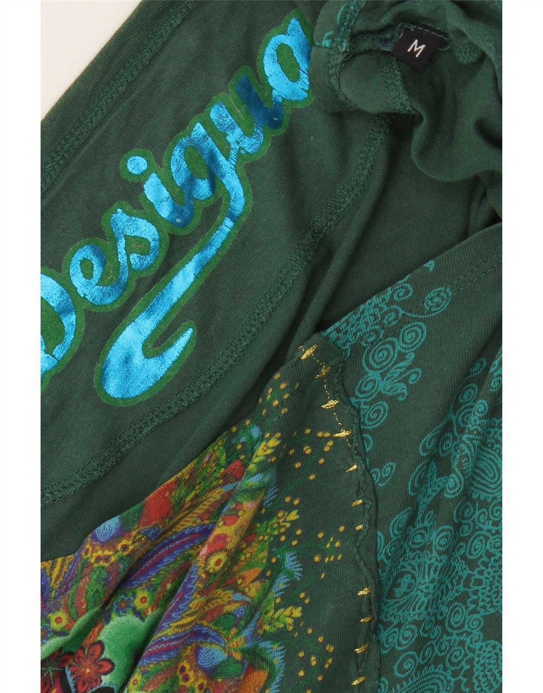 Desigual Mujer Blusa De Alas De Murciélago Con Gráfico De Gran Tamaño UK 44 Verde Medio