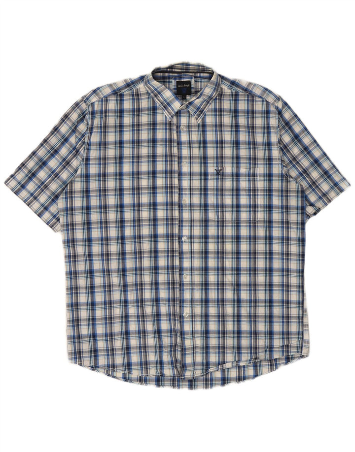 JAMES PRINGLE Camisa de manga corta para hombre Algodón a cuadros azul grande