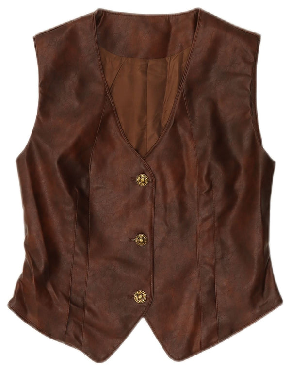 Chaleco de cuero sintético vintage para mujer Reino Unido 12 Poliuretano marrón medio