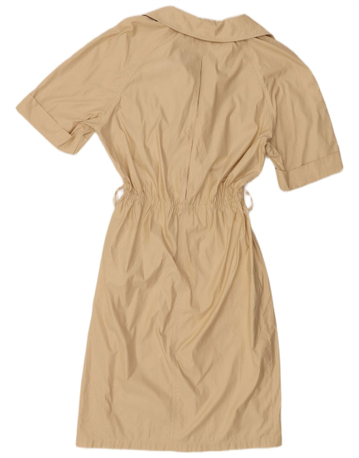 Vintage mujer manga corta jersey vestido camisa Reino Unido 14 beige medio