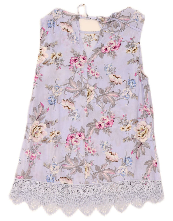 Oasis Blusa sin mangas para mujer UK 8 Small Púrpura Floral Viscosa