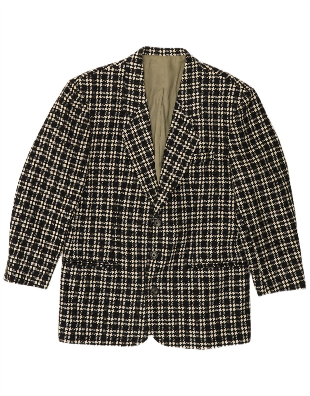 VINTAGE Chaqueta Blazer de 3 Botones para Hombre IT 48 Lana de Pata de Gallo Negra Mediana