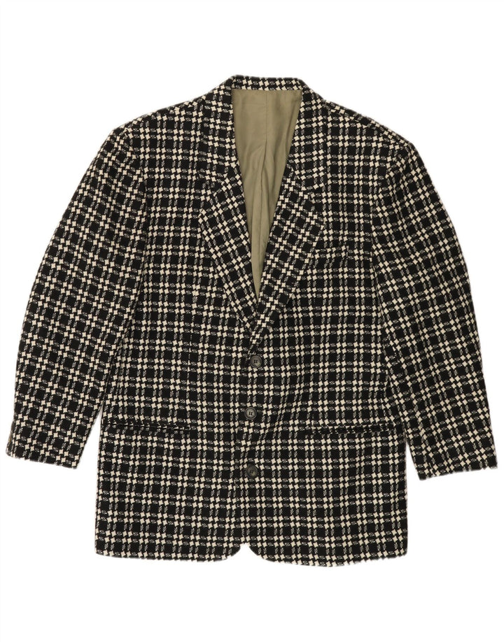 VINTAGE Chaqueta Blazer de 3 Botones para Hombre IT 48 Lana de Pata de Gallo Negra Mediana