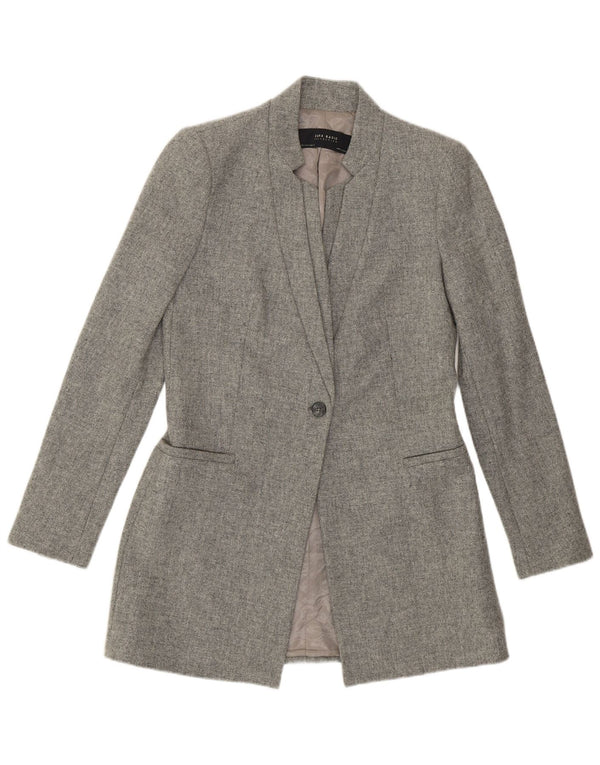 Zara Chaqueta Blazer Larga De 1 Botón para Mujer UK 40 Small Gris Lana Moteada