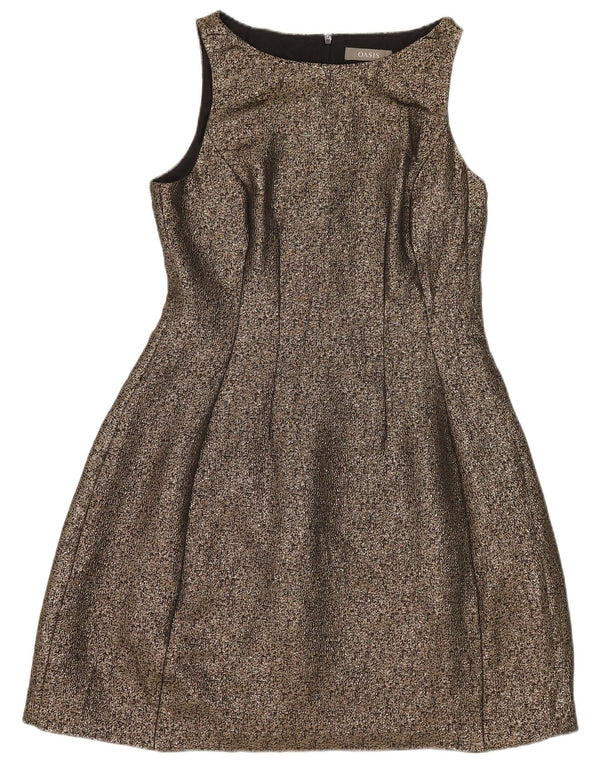 Oasis Vestido acampanado sin mangas para mujer UK 40 Poliéster dorado mediano