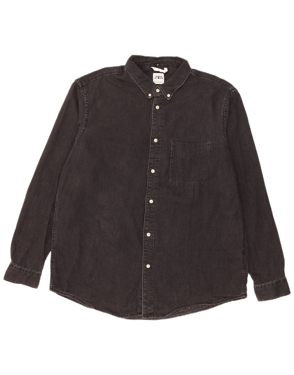 Zara Hombre Camisa Vaquera XL Negro Algodón