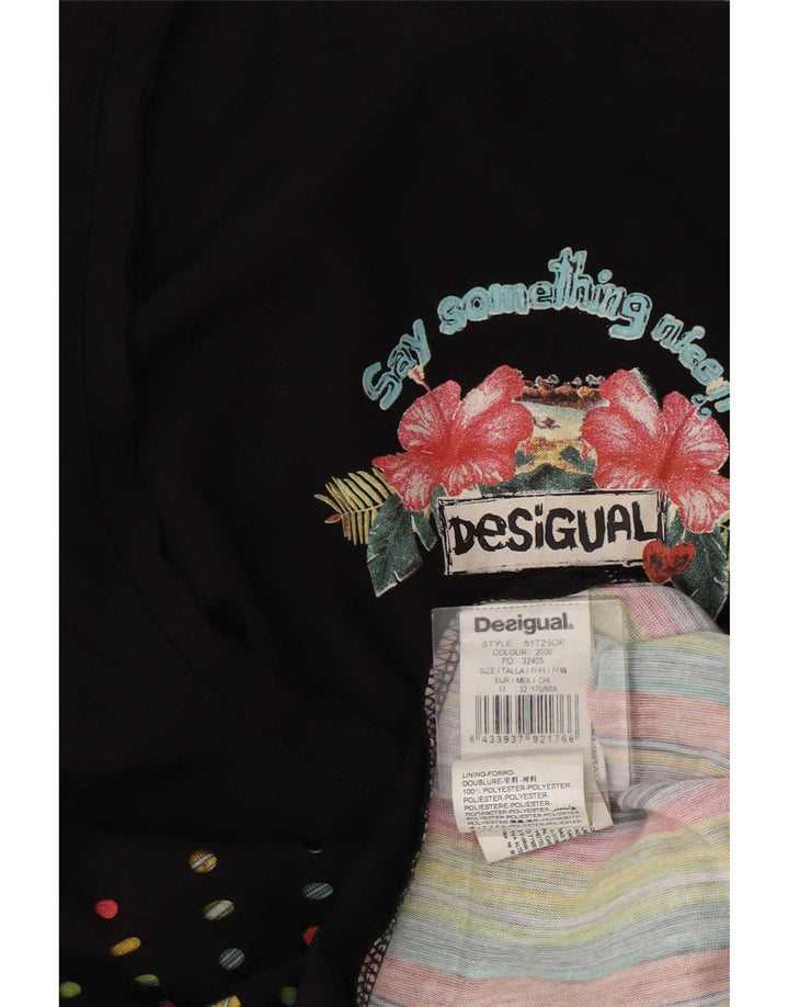 Desigual Mujer Gráfico Chaleco Top UK 12 Medio Negro Poliéster Geométrico