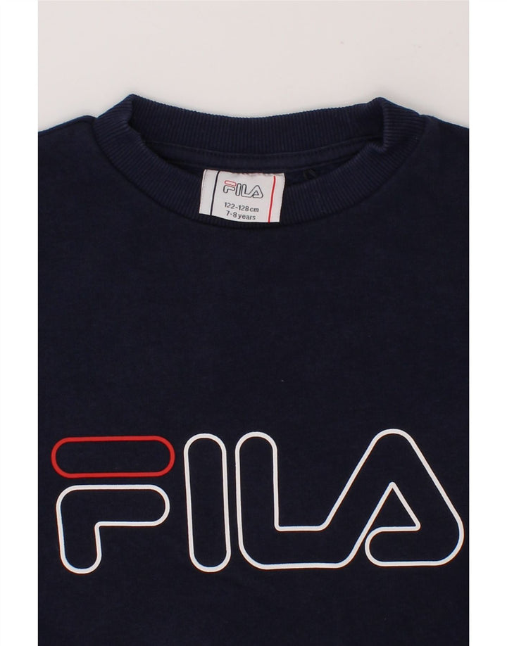 FILA Boys Graphic Sweatshirt Jumper 7-8 Years Navy Blue Cotton Vintage Fila and Second-Hand Fila from Messina Hembry 