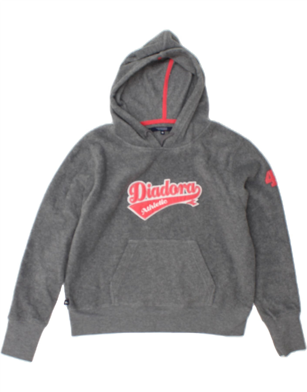 DIADORA Womens Crop Graphic Hoodie Jumper UK 14 Medium Grey Polyester Vintage Diadora and Second-Hand Diadora from Messina Hembry 