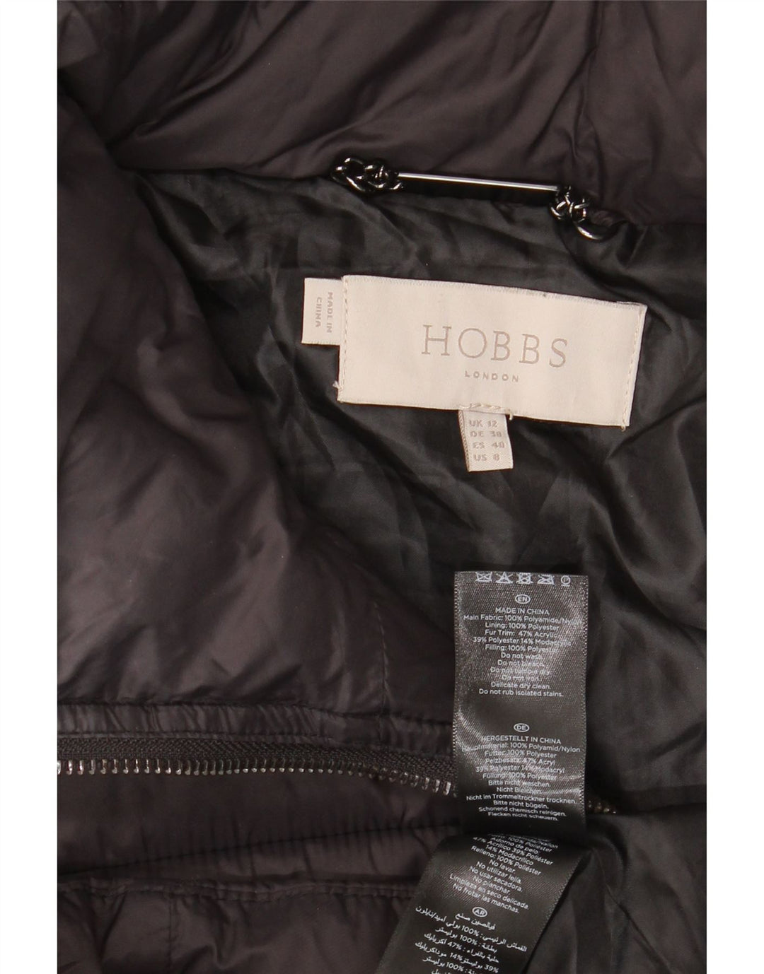 Hobbs Abrigo acolchado con capucha para mujer UK 12 Medium Black Polyamide