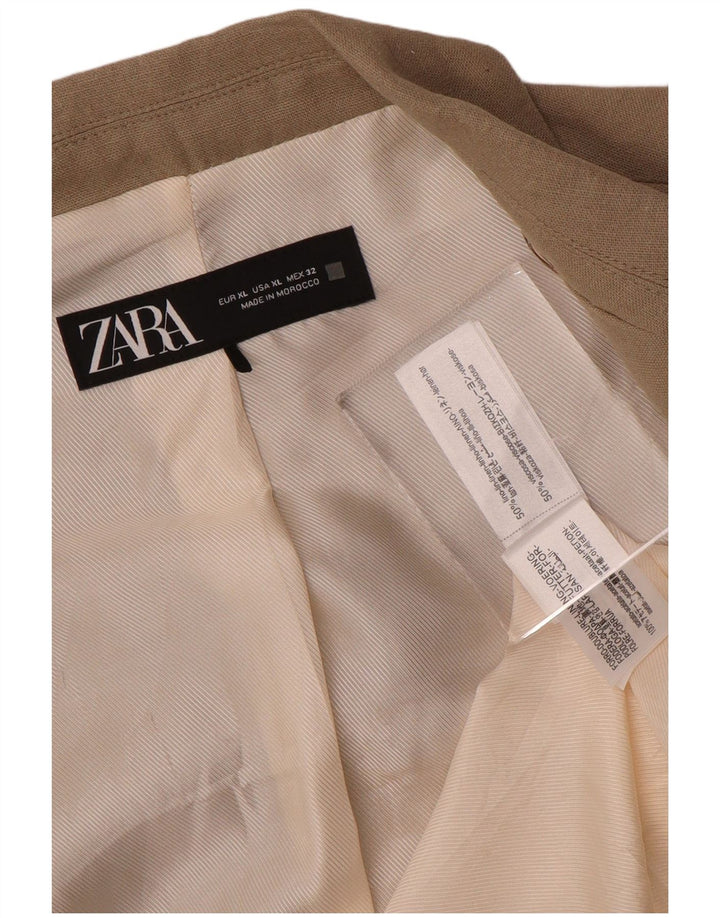 Zara Mujer Chaqueta Americana Abierta UK 40 XL Lino Beige