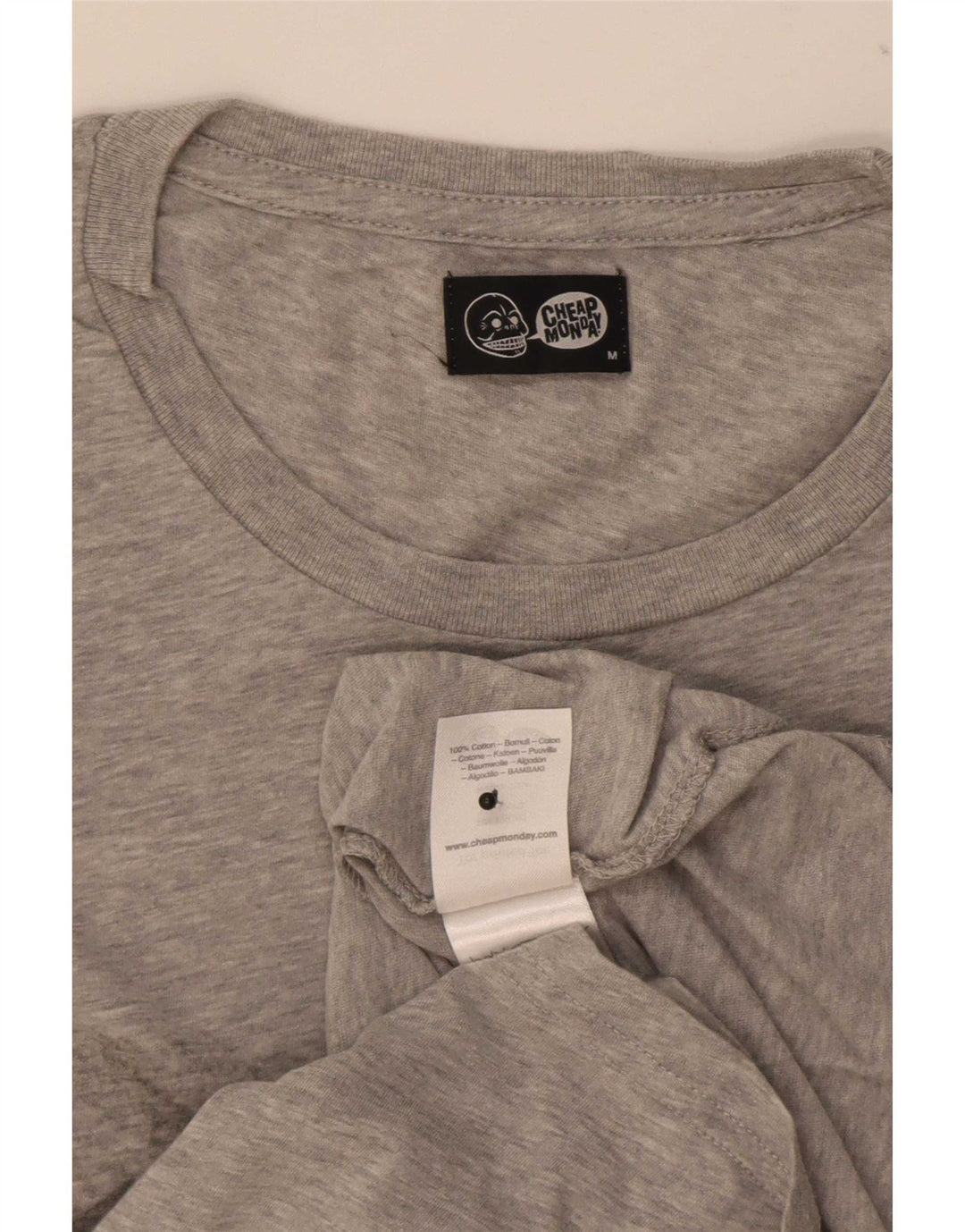 Camiseta con gráfico de hombre de Cheap Monday, parte superior de algodón gris medio