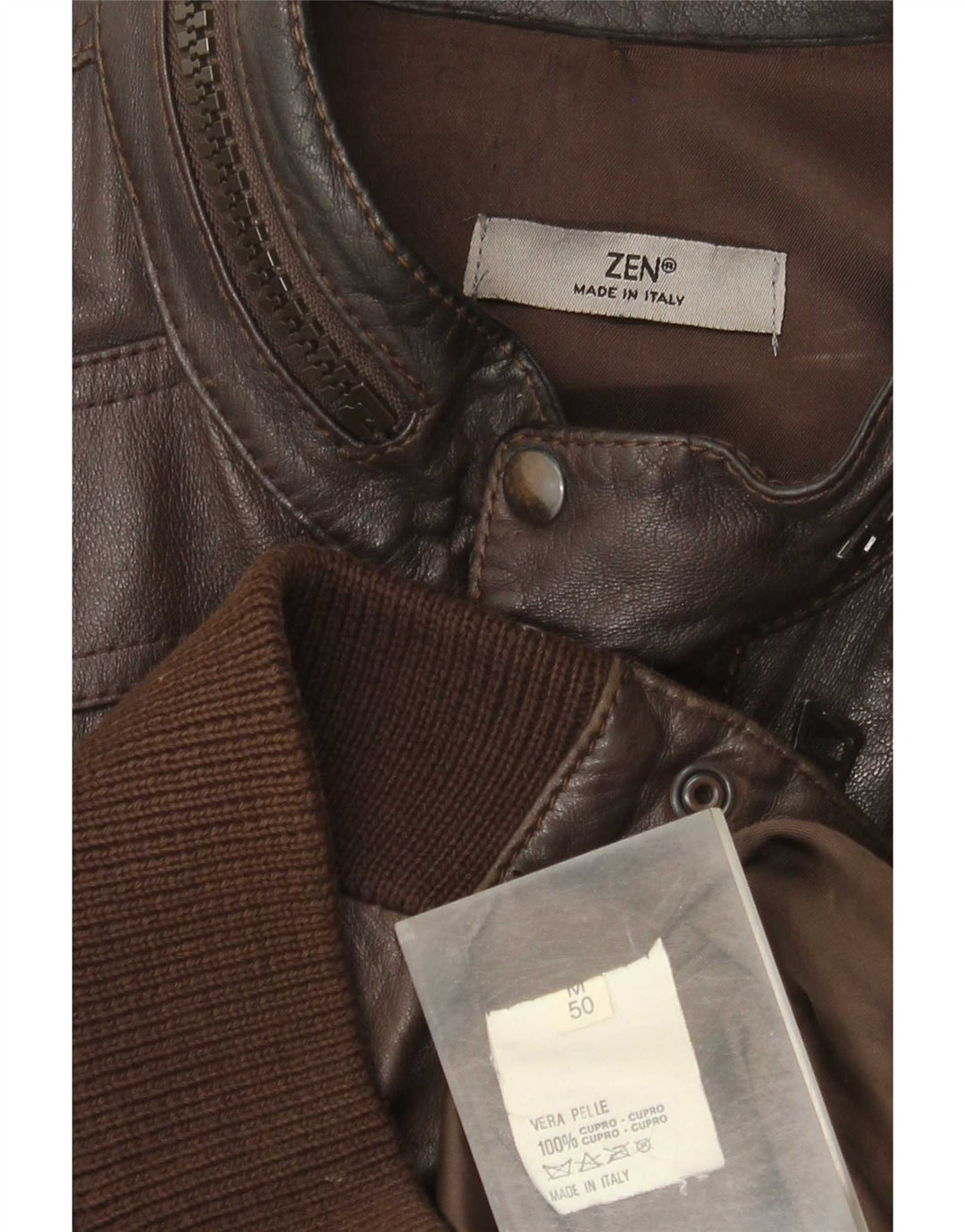 Chaqueta Bomber De Cuero Zen Para Hombre Talla 50 Cuero Marrón Medio