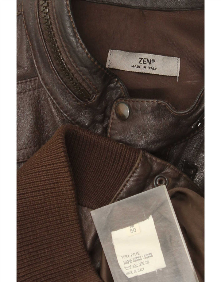 Chaqueta Bomber De Cuero Zen Para Hombre Talla 50 Cuero Marrón Medio