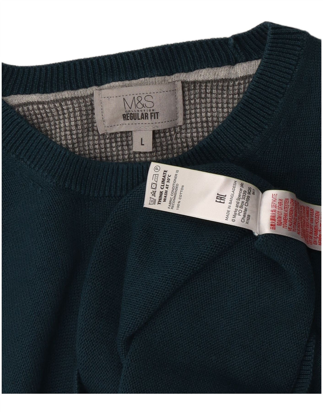 Marks & Spencer Jersey Regular Fit con Cuello Redondo para Hombre Algodón Azul Grande