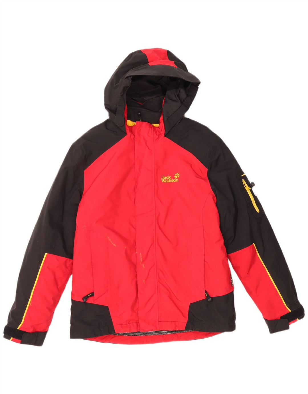 JACK WOLFSKIN Chubasquero con capucha y gráfico para niños 11-12 años Rojo Colorblock