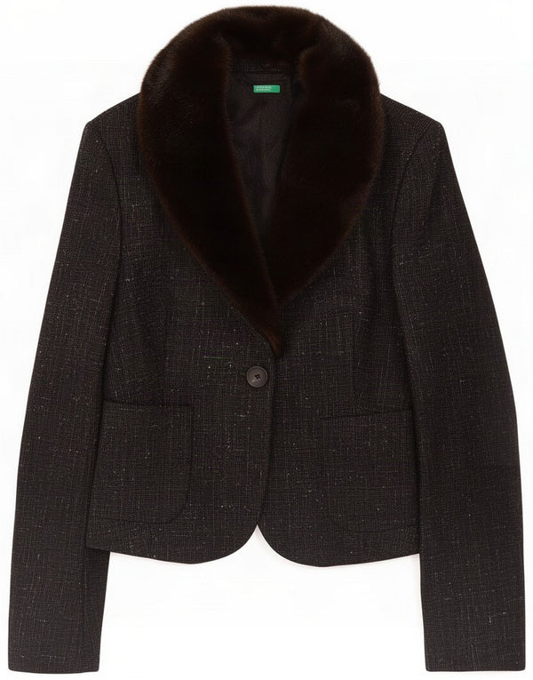 Chaqueta tipo blazer de 1 botón para mujer Benetton UK 44 Medium Black Moteado