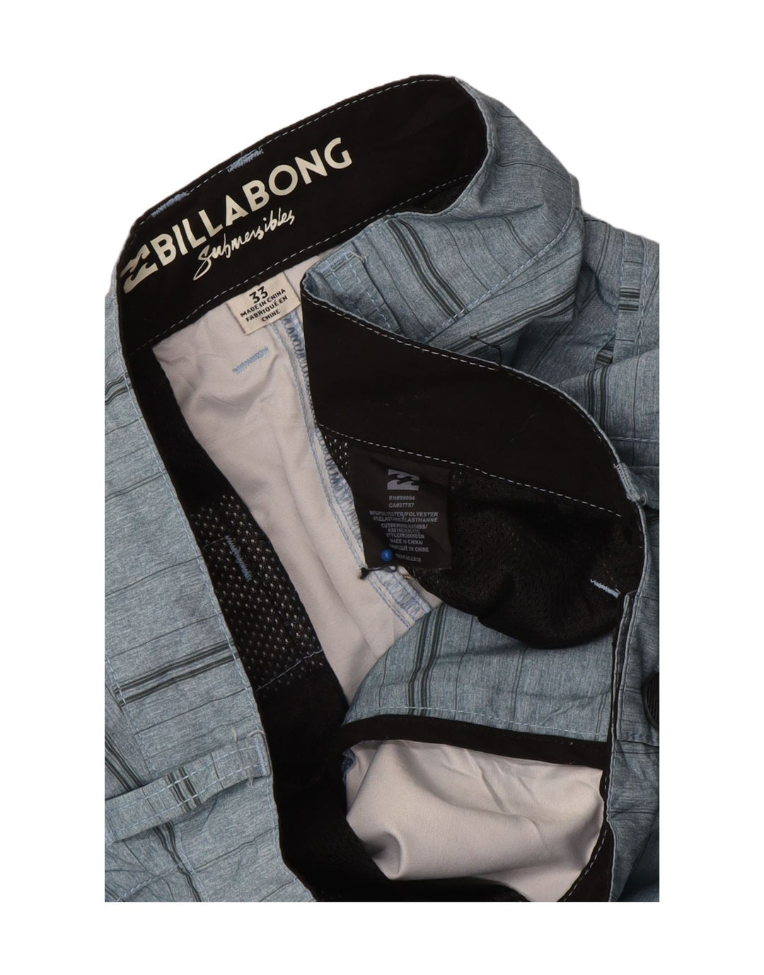Pantalones cortos chinos Billabong para hombre W33 Poliéster a rayas azul medio