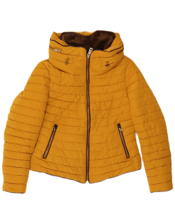 Zara Chaqueta Acolchada Corta Con Capucha Para Mujer UK 44 Poliéster Amarillo Grande