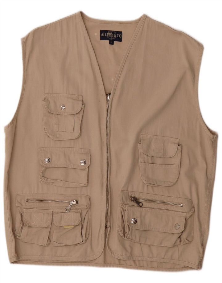 Vintage hombres utilidad Gilet Reino Unido 38 algodón beige medio