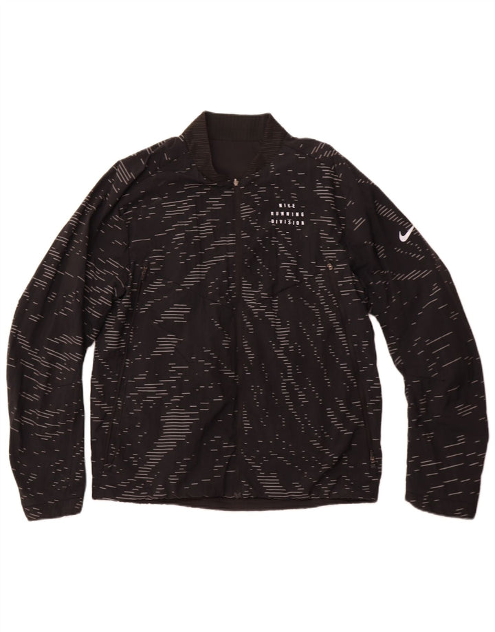 NIKE Chaqueta de chándal reversible Therma-Fit para hombre, talla mediana, color negro a rayas