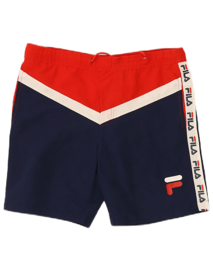 Fila Mens Graphic Bañador Shorts Pequeño Azul Colorblock Poliéster