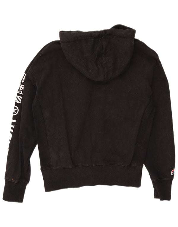 Superdry Womens Graphic Hoodie Jumper UK 12 Medium Black Cotton