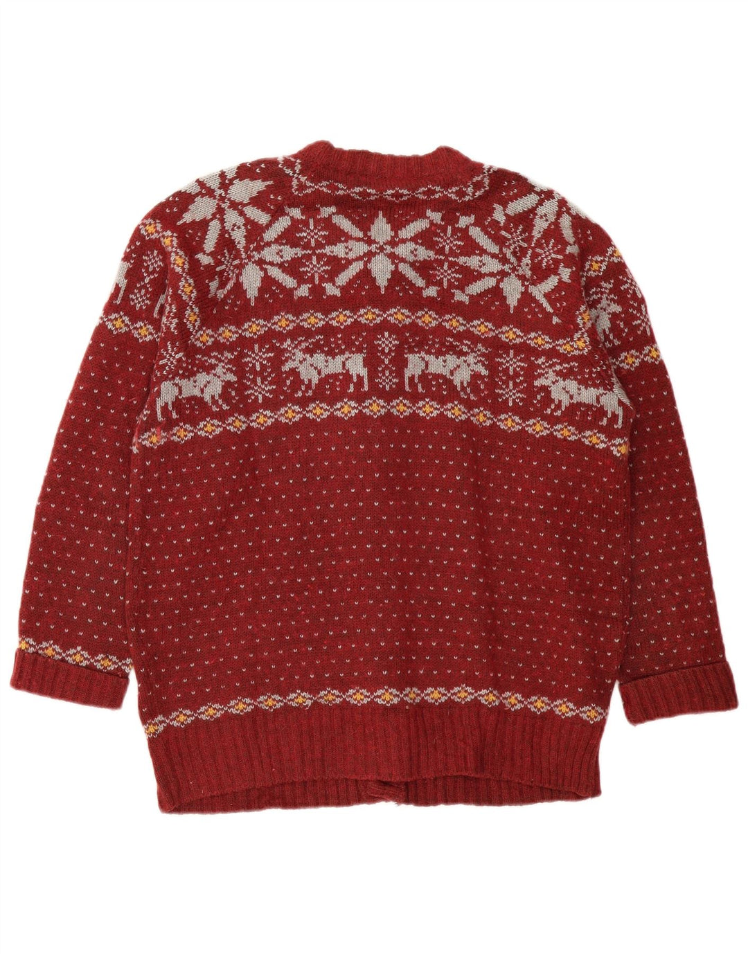 VINTAGE Hombres Cardigan Suéter Grande Borgoña Fair Isle Lana