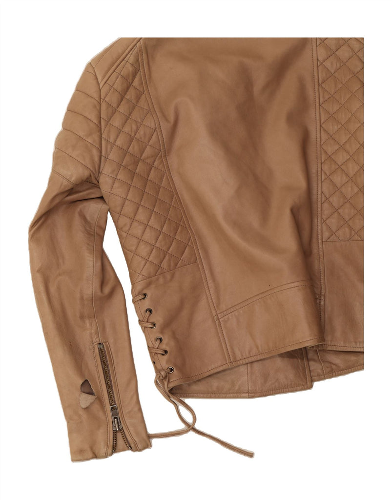 THE KOOPLES Womens Leather Biker Jacket UK 12 Medium Brown Lambskin Vintage The Kooples and Second-Hand The Kooples from Messina Hembry 