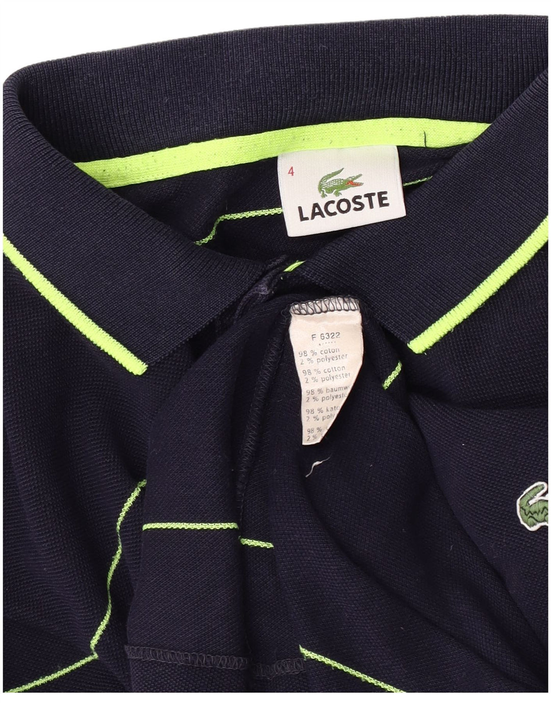 LACOSTE Polo de manga larga para hombre talla 4 mediano algodón a rayas azul marino
