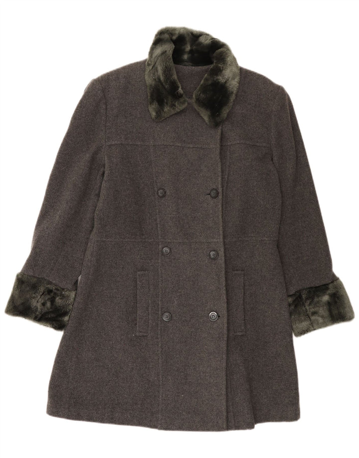 Vintage mujer doble pecho abrigo EU 42 lana gris grande