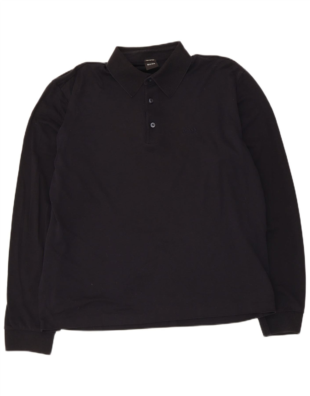 Hugo Boss Polo de manga larga para hombre de algodón negro mediano