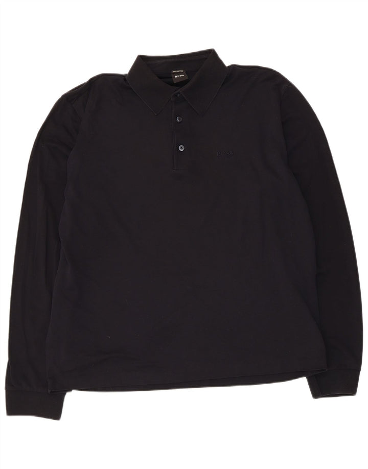 Hugo Boss Polo de manga larga para hombre de algodón negro mediano