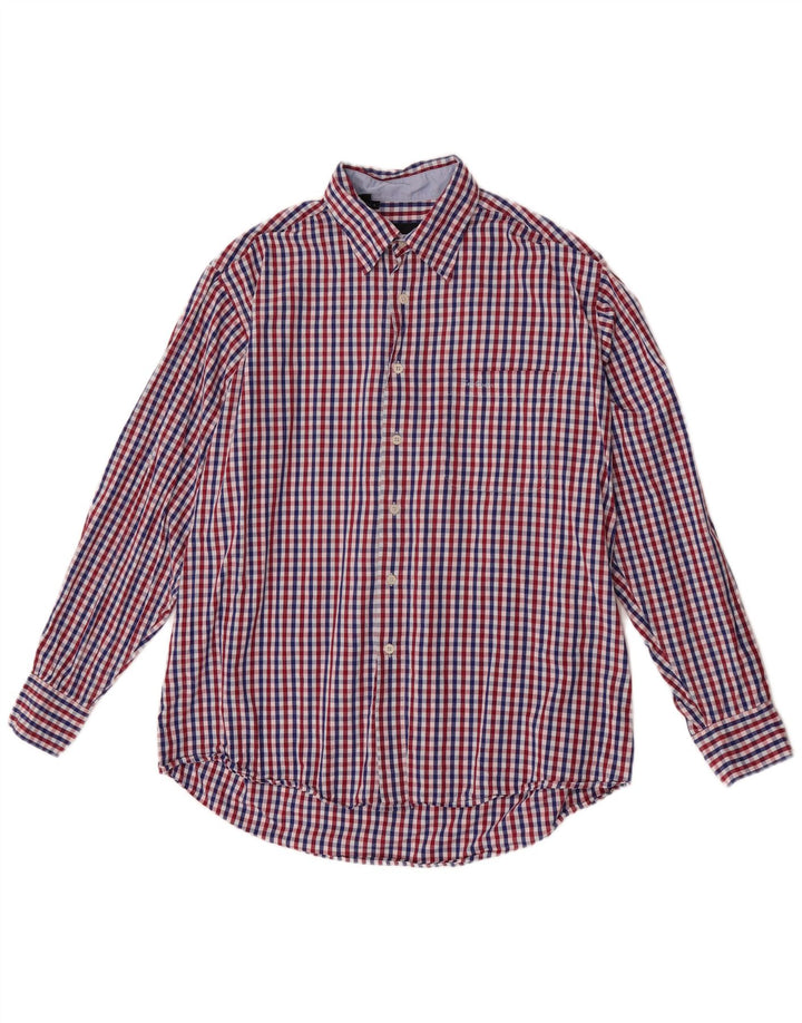 Pierre Cardin Camisa para hombre grande de algodón a cuadros rojo