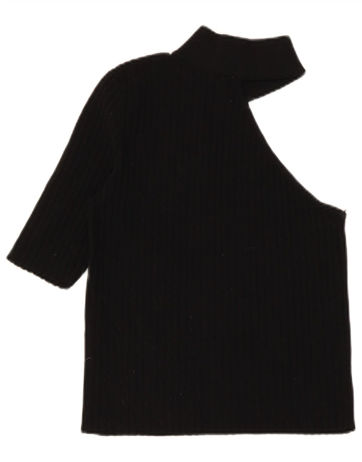 Zara Mujer Crop Top De Un Hombro Reino Unido 8 Pequeño Nylon Negro