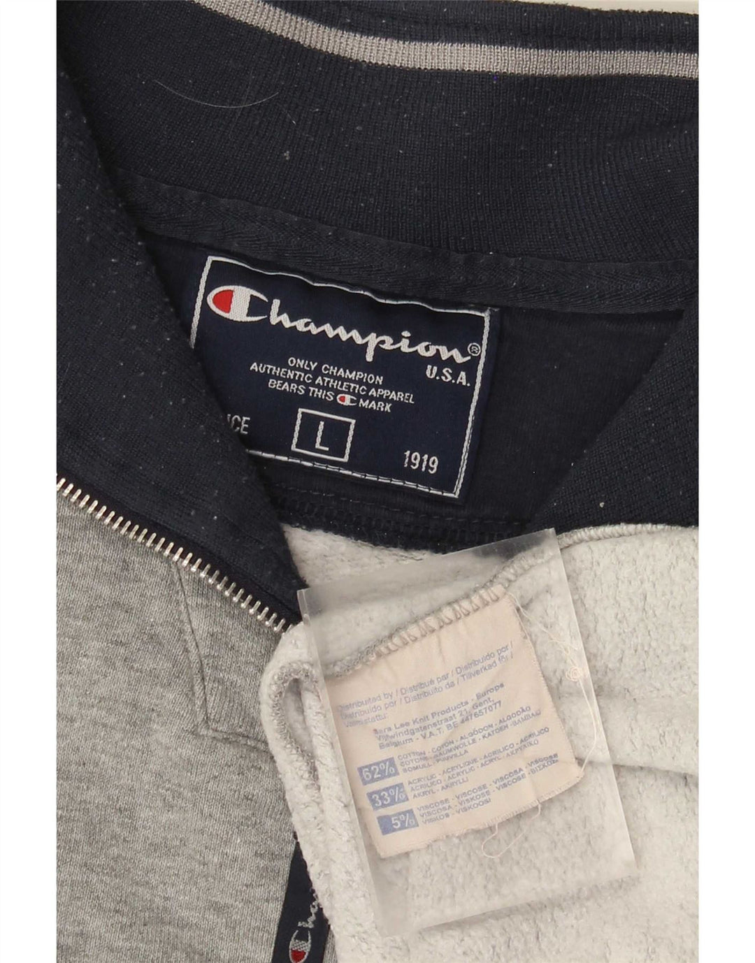 CHAMPION Sudadera con cuello y cremallera para hombre Jumper Large Grey Cotton