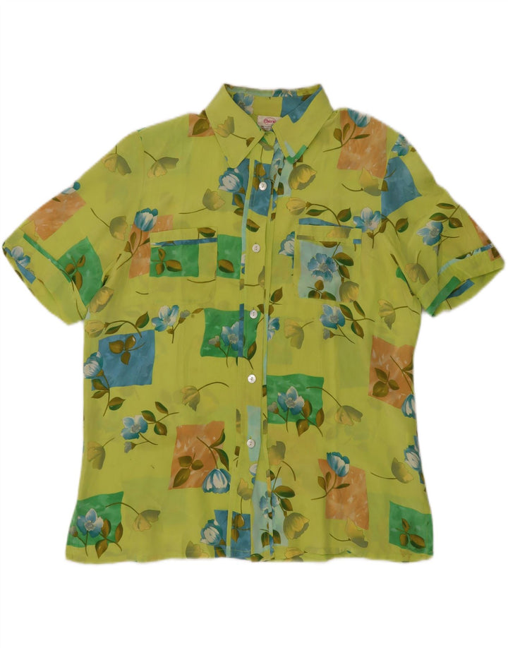 CHERIE Blusa de manga corta transparente para mujer IT 48 XL Verde Floral