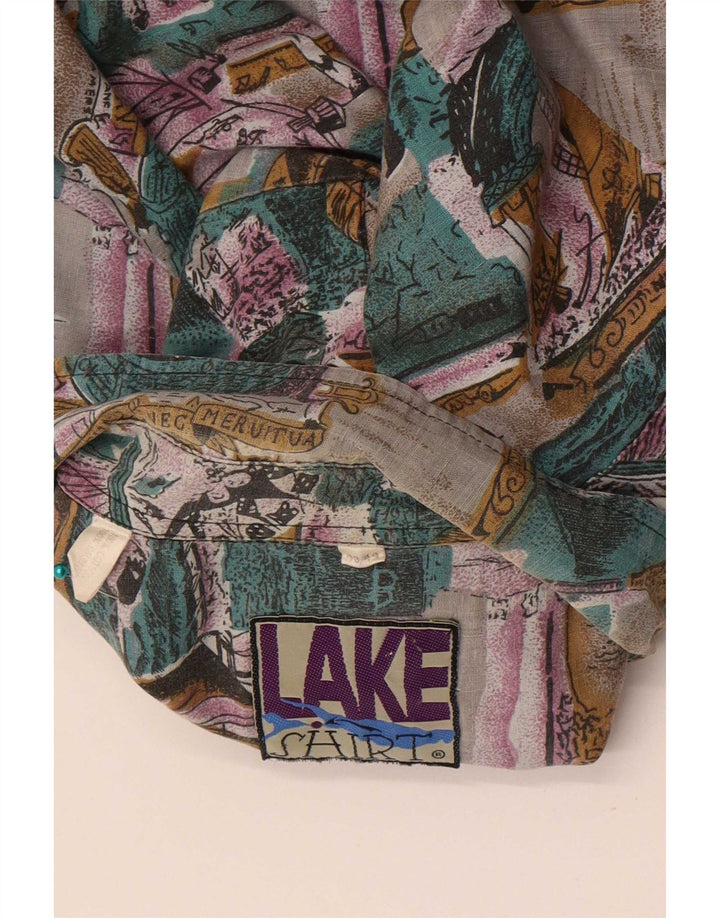 Vintage hombres patrón abstracto camisa tamaño 43/44 algodón multicolor grande